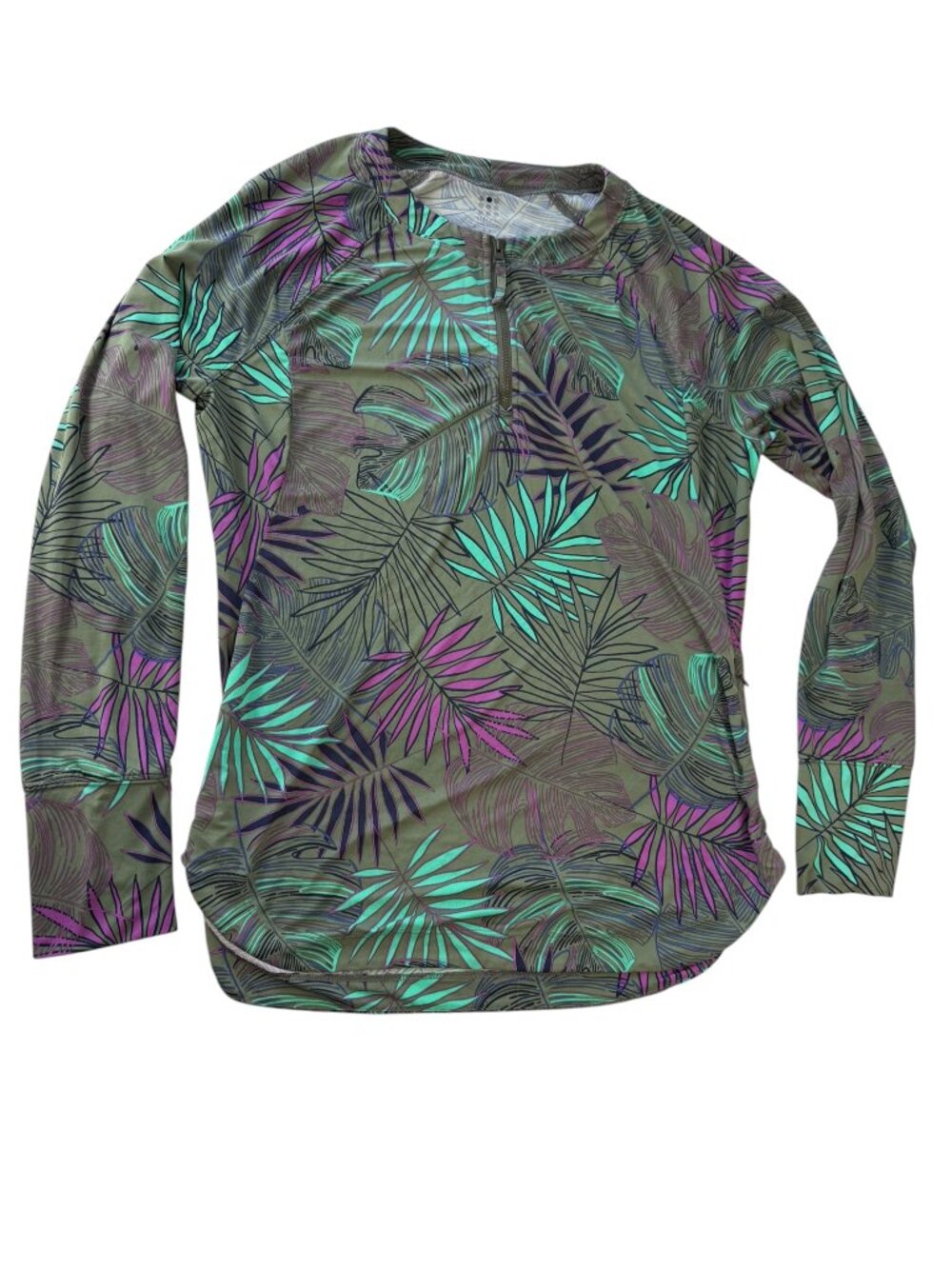 Title Nine Rash Guard Rashguard Long Shirt Dress floral Tropical Gray / Green M